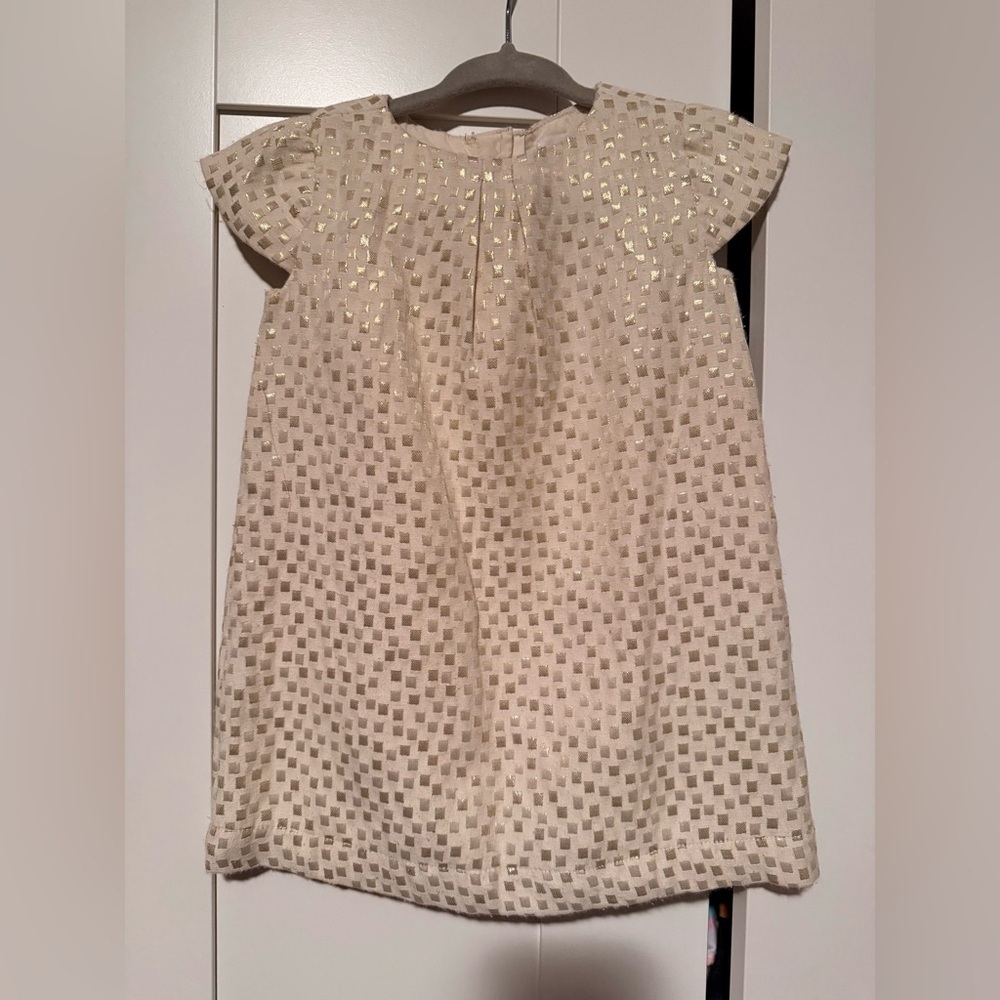 Baby GAP 12-18 Months Cream Gold Metallic Square Dress